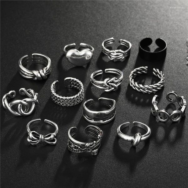 Cluster-Ringe 1PC Vintage minimalistische hohle runde Herz-Kronen-Ring für Frauen Art und Weise niedliche Metallwebart-Bowknot-justierbarer offener Schmuck