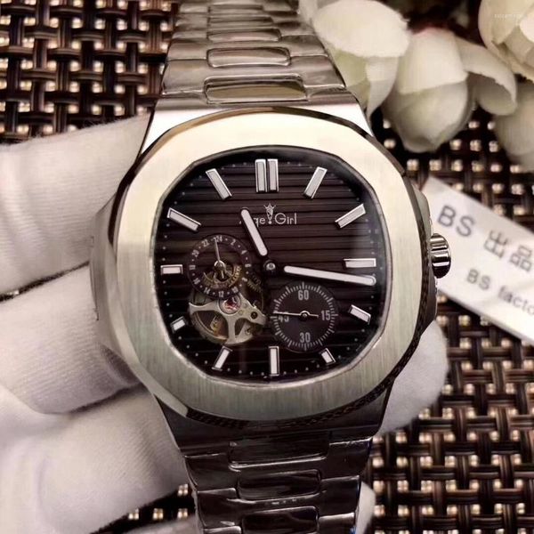 Наручные часы Автоматические механические мужские часы с сапфировым стеклом Розовое золото Часы с турбийонами Серебристый, черный, синий Jumbo Skeleton