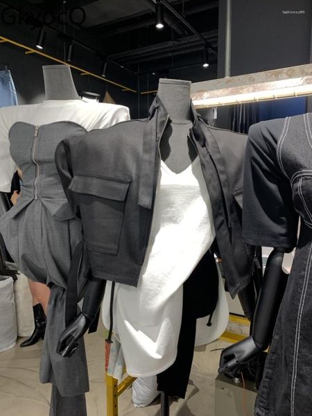 Kadın Ceketleri GKYOCQ Kore Moda 2023 Sonbahar Uzun Kollu Stand Yaka Cepleri Ceket Şık Niş Tasarım Sokak Stili Tüm Maç Kadın