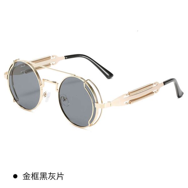 Frames 258 Punk-Sonnenbrille mit rundem Rahmen, Metallfeder, Dampfmode, Doppelstrahl, für Damen und Herren