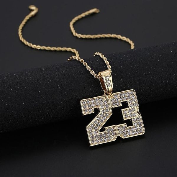 Ожерелья с подвесками в стиле хип-хоп, баскетбольный мяч со стразами, номер 23 для мужчин, цепочка для рок-рэпера, колье, ювелирные изделия Gifts267S