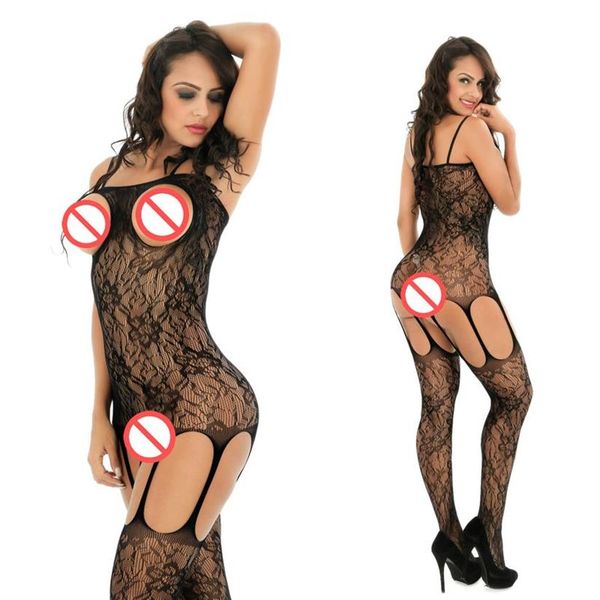 2021 Costume sexy di un pezzo busto aperto pizzo floreale maturo bodystocking donna collant crotchless babydoll lingerie porno nero 284u