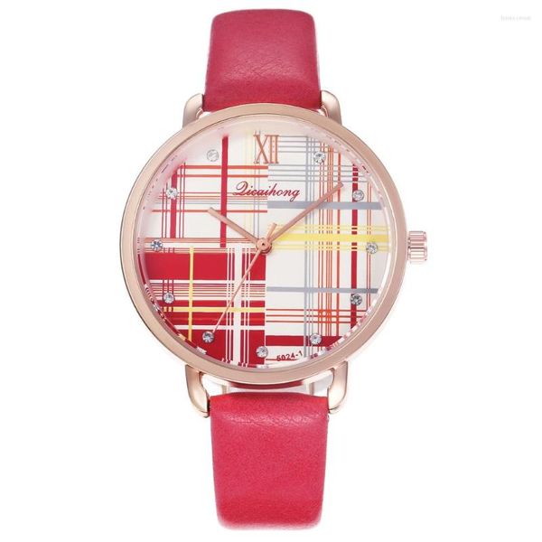 Relógios de pulso top couro quartzo mulheres relógios relógio de pulso senhoras vestido relógio strass cor geométrica montre