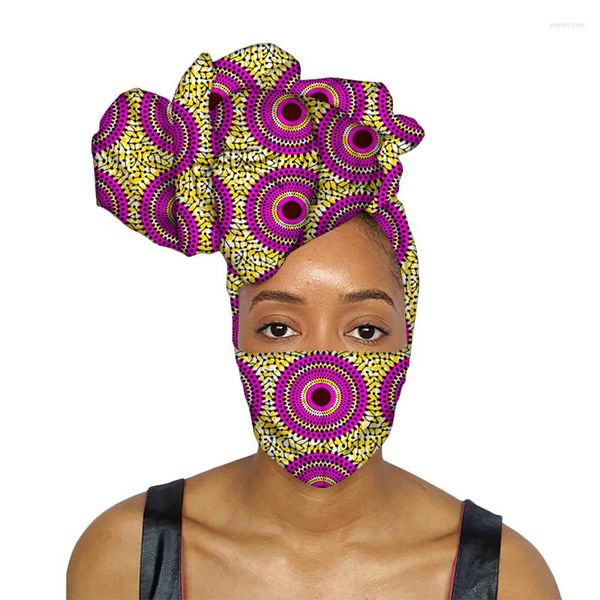 Roupas étnicas Tradicional Africano Headwrap Mulheres Tecido Cera Headtie Cachecol Turbante Conjunto com Proteção de Imagem Combinando H031