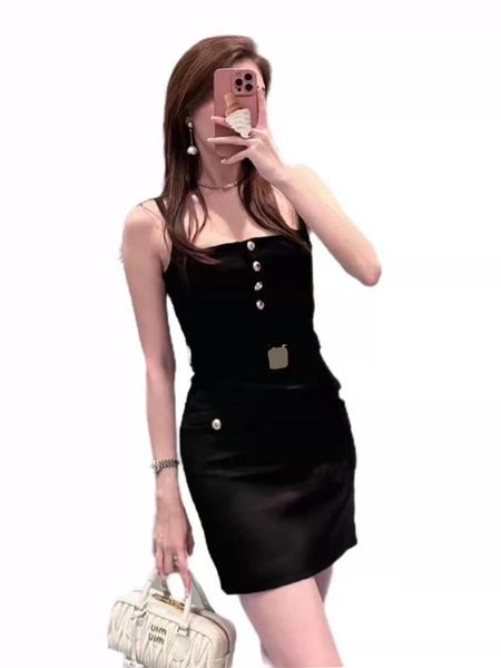 925 2023 estilo milão vestido de pista outono cinta espaguete sem mangas preto joelho aove bmarca mesmo estilo império vestido feminino moda shan