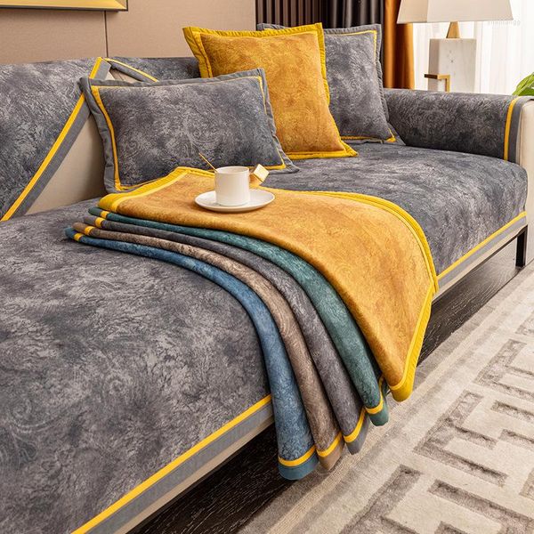 Stuhlhussen, luxuriöser Leder-Sofabezug, Sitzkissen, rutschfeste gelbe Kante, Couch-Handtuch, modern, einfach, universeller Schutz