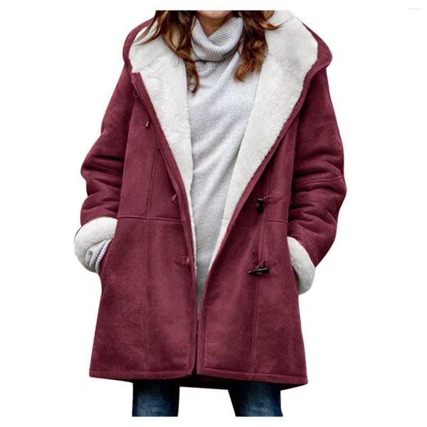 Jaquetas femininas casuais casaco de pelúcia feminino solto plus size blusa de linho camisolas retro fivela outono e inverno casacos quentes