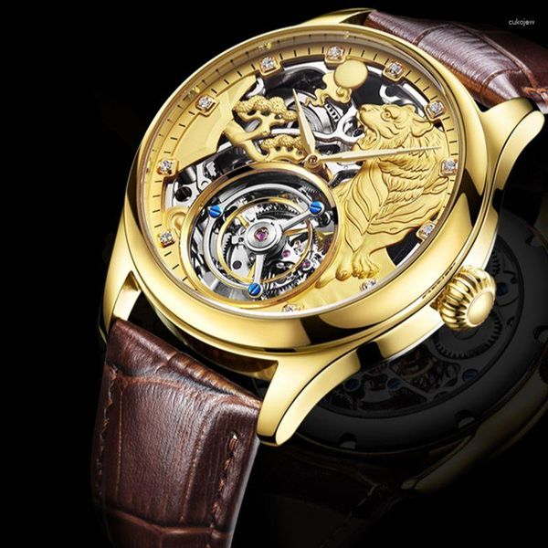 Наручные часы AESOP с турбийоном, механические часы-скелетон для мужчин, сапфировые водонепроницаемые роскошные мужские часы с китайским тигровым кристаллом, циферблат