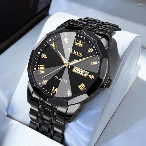 Relógios de pulso Relógio de luxo original para homens à prova d'água todo preto aço inoxidável clássico moda luminosa analógico quartzo relógio de pulso data presente