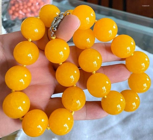 Correntes Enorme 20mm Natural Amarelo Jade Gemstone Rodada Beads Fine Fashion Colar