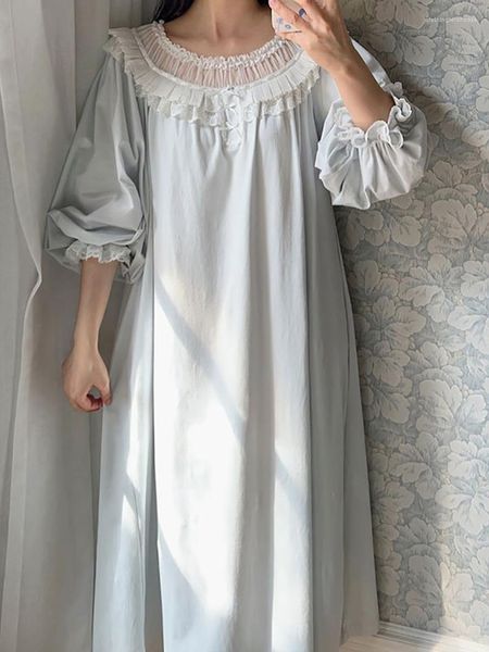 Pigiami da donna Fata Indumenti da notte vittoriani Donna Primavera Delicato fiore in pizzo Manica lunga Puro cotone Vintage Principessa Ruffles Pigiama Casa