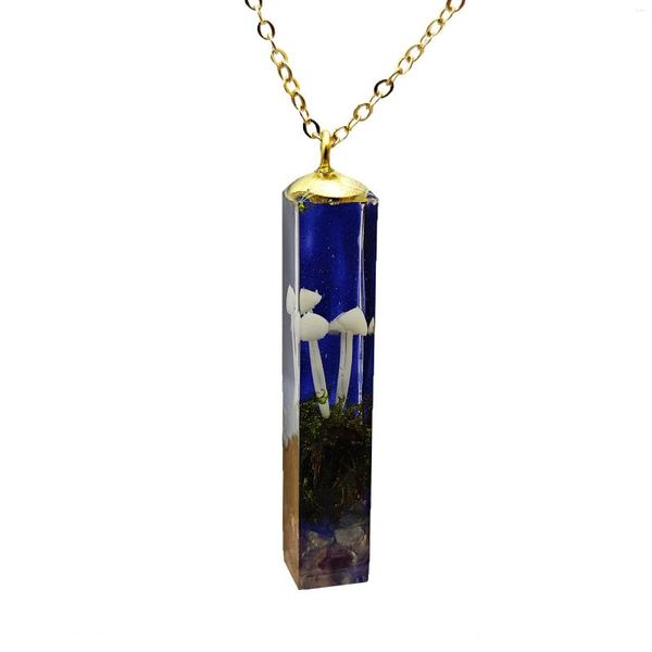 Colares Pingente Cogumelo 3D Floresta Paisagem Roxo Cubo Azul Resina Cor de Ouro Corrente Longa Colar Mulheres Boho Moda Jóias Boêmio