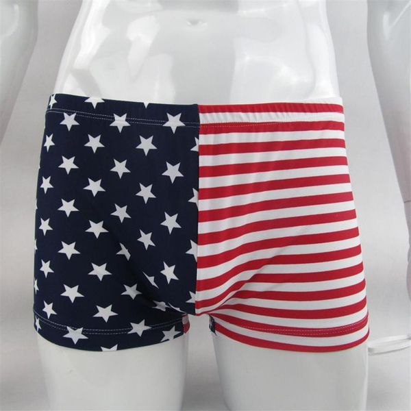 Herren-Badehose, Badehose, Unterwäsche, G8424, USA-Flagge, Sternenstreifen, blau, rot, bedrucktes Nylon, Spandex191d