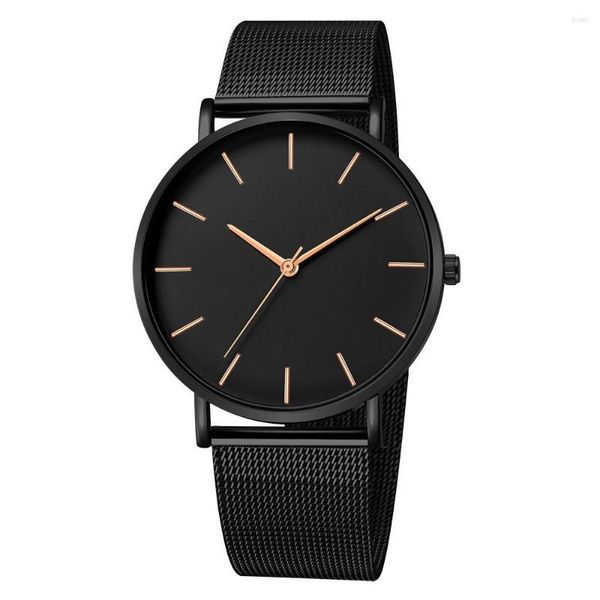 Relógios de pulso minimalista homens moda ultra fino relógios simples negócios aço inoxidável malha cinto quartzo relógio esportes lazer