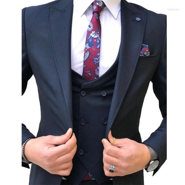 Ternos masculinos bonitos padrinhos mistura de lã noivo smoking homem vestido de casamento jaqueta blazer formatura jantar (jaqueta calças gravata colete) a132