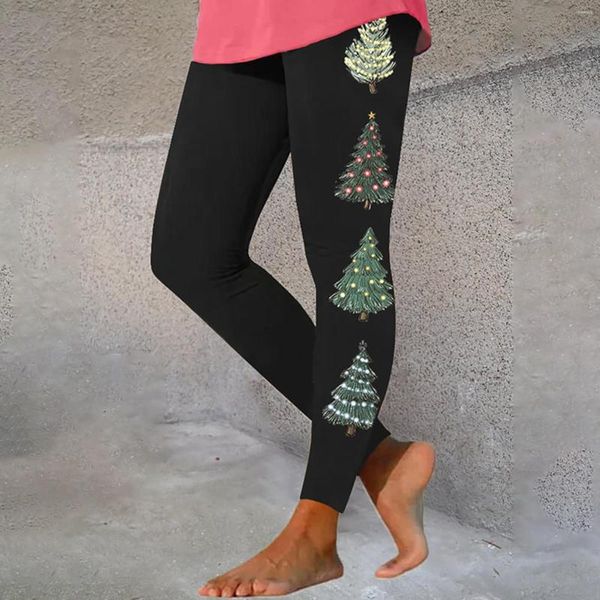 Leggings femininas calças natal impresso estiramento longo yoga calças pacote trabalho de casa roupas femininas mistura de algodão