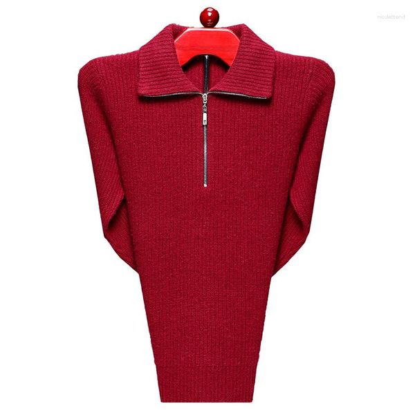 Suéteres masculinos Chegada Pure Cashmere Engrossado Suéter Homens Outono Inverno com Zipper Lapela Pulôver Tamanho Quente XS S M L XL 2XL 3XL 4XL