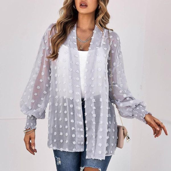 Camicette da donna Camicie estive in chiffon per le donne Kimono allentato a maniche lunghe Camicia con protezione solare Top e tuniche da donna trasparenti