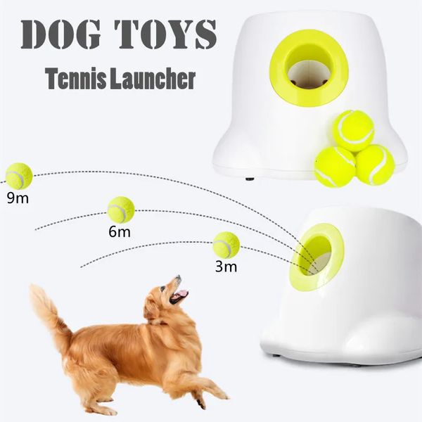 Brinquedos para cães mastiga brinquedos para cães de estimação lançador de tênis máquina de arremesso automático dispositivo de lançamento de bola para animais de estimação emissão de seção de 3/6/9m com 3 bolas treinamento de cães 231009