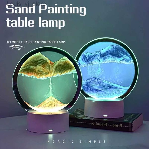 Lampade da tavolo 16 cm 6.3 pollici Moving Flowing Sand Light 7 colori USB Lampada da tavolo Sandscape Quicksand Hourglass Office Home Art Picture Decorazione YQ231009