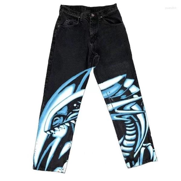 Calças de brim dos homens y2k harajuku hip hop anime impressão gráfica gótico baggy calças casuais moda feminina oversize calças largas perna 2023