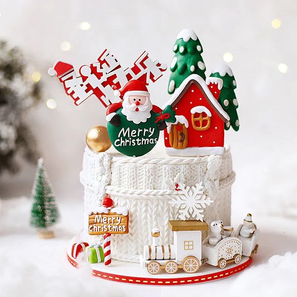 Altri articoli per feste per eventi Confezione regalo di Babbo Natale Trenino Albero Buon Natale Toppers per torta Decorazioni di felice anno Cottura 231009