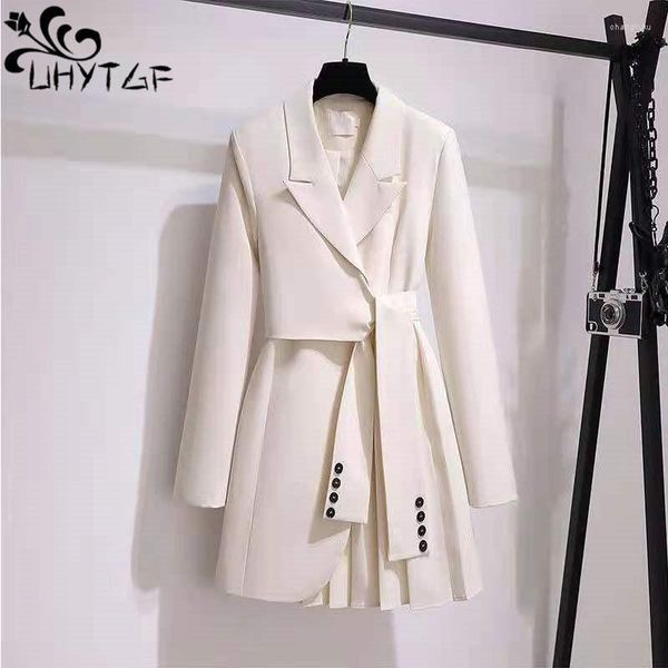 Casacos de Trench das Mulheres UHYTGF Primavera Outono Blazers Jaqueta Mulheres 2023 Moda Lapela Cinto Windbreaker Vestido Feminino Temperamento Senhoras Grande Tamanho