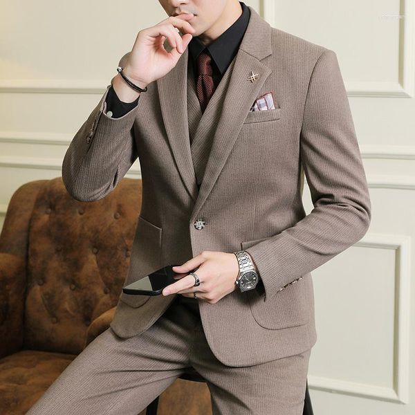 Мужские костюмы высокого качества на одной пуговице (жилет и брюки) Свадебный костюм M-5XL Корейский тонкий однотонный деловой комплект из 3/2 предметов