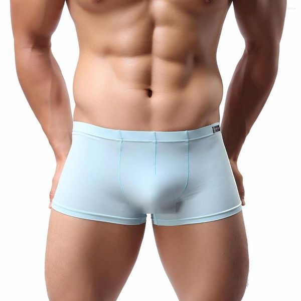 Cuecas masculinas cueca boxer shorts casual seda sólida suave confortável e sexy transparente cintura baixa gelo boxershorts lingerie