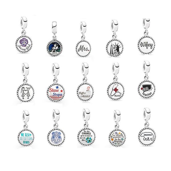 Vendita finale 925 Sterling Silver Designer Charm Freedom Tower Mama Bear che penzola perle colorate perle fai da te Fit Pandoras Bracciale per donne Gioielli Fashion Elegante regalo