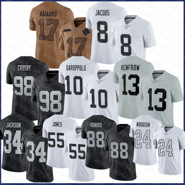 98 Maxx Crosby Camisa de futebol 17 Davante Adams Josh Jacobs Jimmy Garoppolo Hunter Renfrow Chandler Jones Bo Jackson O.J. Howard Jakobi Meyers Divino Deablo Nate Hobbs