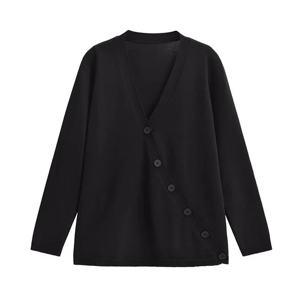 Maglioni da donna YENKYE Autunno Donna Manica lunga Scollo a V Cardigan in maglia Vintage Nero Bottone frontale Maglione femminile Capispalla 231009