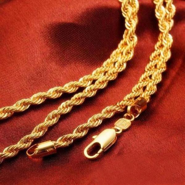 Colar feminino masculino e feminino de ouro maciço amarelo 18k G F com corrente de 24 cordas joias charmosas embaladas com 234I