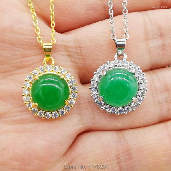 Collane con ciondolo Stile Verde Giada Cristallo Intarsiato Rotondo Giadeite Collana Amuleto Gioielli con ciondoli di moda Regali