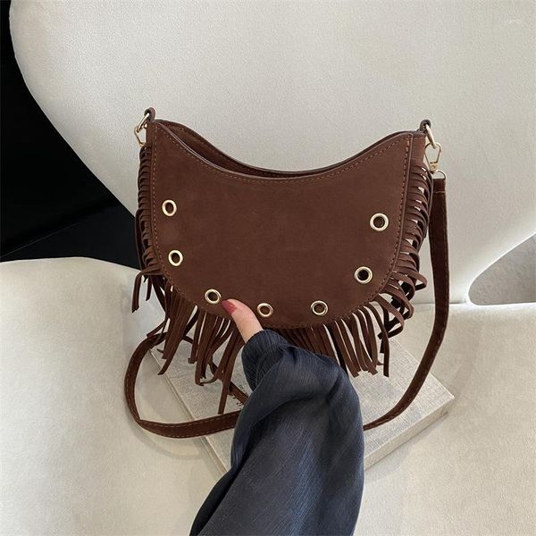 Abendtaschen Mode Frauen Umhängetasche Solide Quaste Trending Cross Body Quasten Wildleder Faux Pelz Fringe Messenger Handtaschen 2023