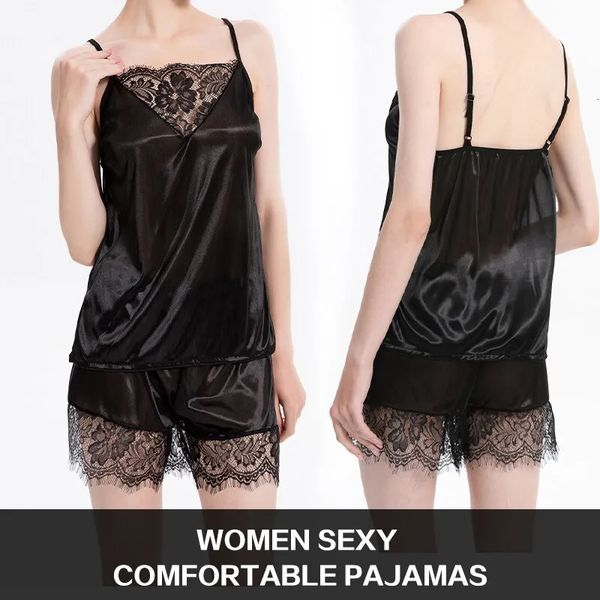 Sexy pijamas rendas conjunto de pijama pijama mujer cinta sem mangas sleepwear curto lingerie conjunto feminino noite wear 231010