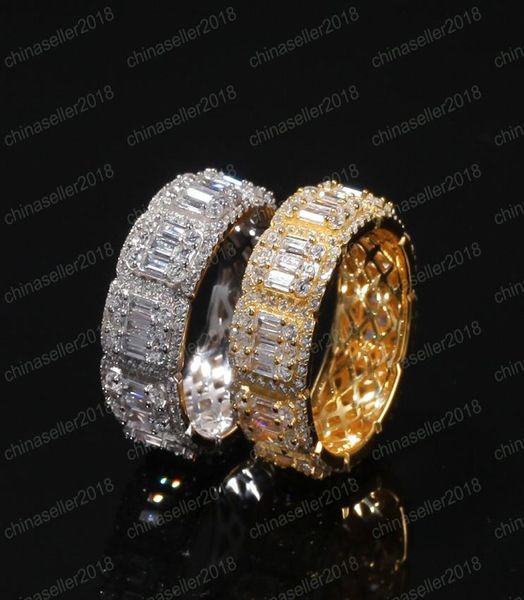 Anelli a fascia Uomo Donna Gioielli Hip Hop Lusso Bling Iced Out Oro Argento Diamante Fidanzamento Anello di barretta di nozze Gift2066555