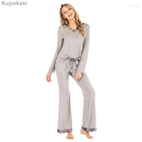 Indumenti da notte da donna Kupokasi 2 pezzi da donna modale autunno inverno pigiama set da donna sciolto abito a maniche lunghe