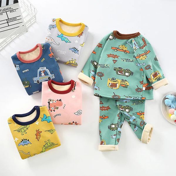 Conjuntos de roupas crianças pijamas inverno crianças conjuntos de roupas quentes pijamas de lã para meninos engrossar dinossauro meninas sleepwear bebê roupa interior térmica 231010