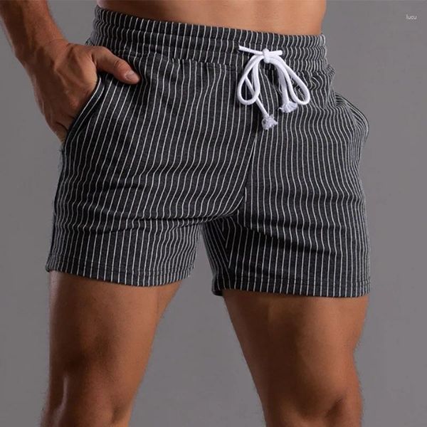 Shorts masculinos 4xl homens algodão causal listrado fitness treino ginásio esportes bolso sweatpants boxer troncos roupas calças respiráveis