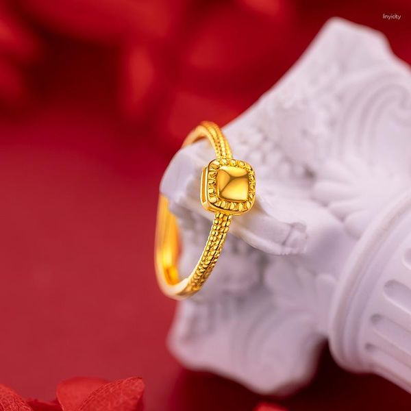 Cluster-Ringe, kleiner Zuckerring, weiblich, Nachahmung von Gold 999 Messing, harte Drehung, Brot, geometrisch, Retro-Qualität, Luxus