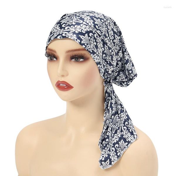 Abbigliamento etnico Musulmano Stampato Hijab Cappelli Resuable Turbante Cappello Foulard Chemio Cap Perdita di capelli Coda lunga Cofano Bandana