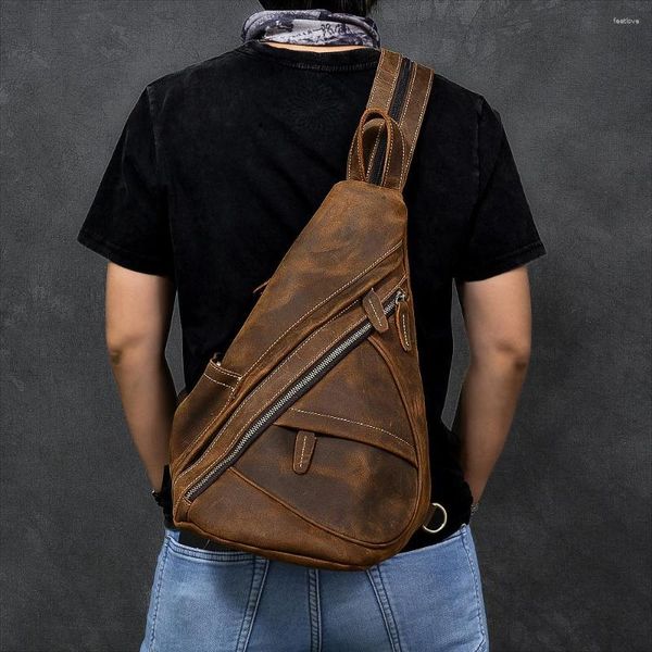 Рюкзак на одно плечо, сумка из натуральной кожи на груди, уличные сумки для верховой езды для байкеров, мужчин, мужской ремень S, корова