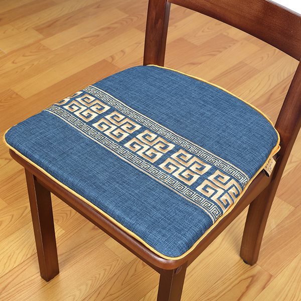 Benutzerdefinierte U-förmige Stickerei chinesische Stuhlpolster Baumwolle Leinen Sitzkissen für Esszimmer Bürostühle Reißverschluss rutschfeste Matte