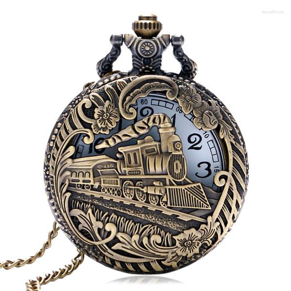 Orologi da tasca Sdotter Vintage retrò bronzo treno cavo locomotiva Steampunk orologio al quarzo donna uomo collana pendente con catena nascita