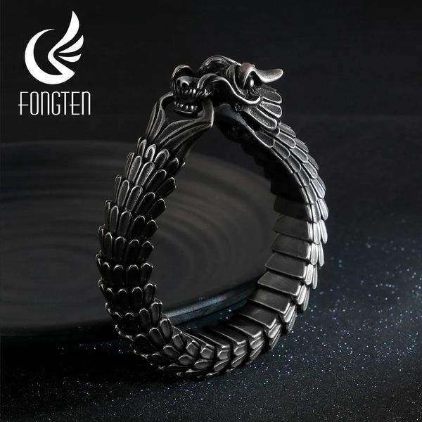 Charme Pulseiras Fongten Dragão Link Chain Pulseira Homens Biker Viking Aço Inoxidável Punk Mens Antigo Metal Vintage Bangles Jóias Presente 231009