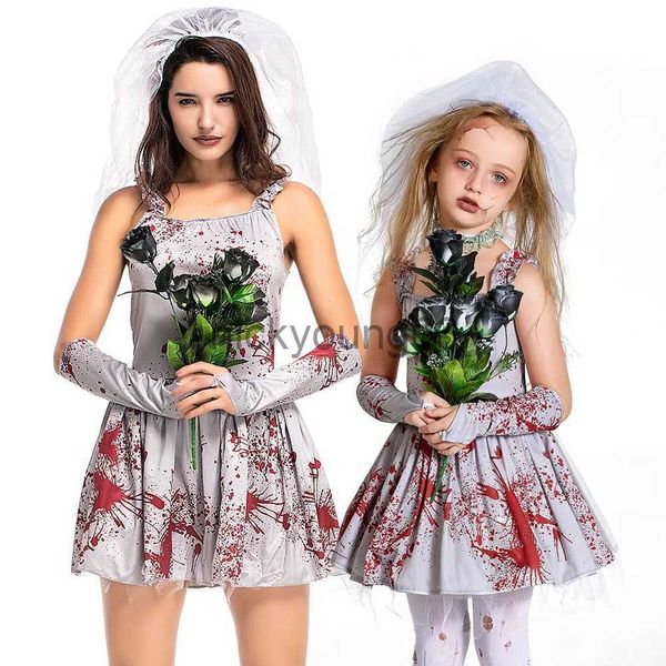 Tema costume di Halloween per bambini per bambini Ghost Bride Cosplay Costumi Horror Grey Blood State Makeup Dance Dance Dressing X1010