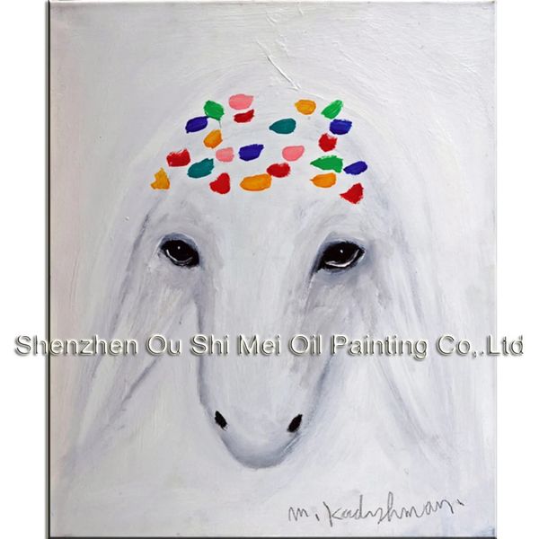 Dipinti Kadishman Menashe Artista dipinto a mano astratto Testa di pecora Pittura a olio su tela Arte moderna Pittura di animali bianchi per immagini a parete 231009