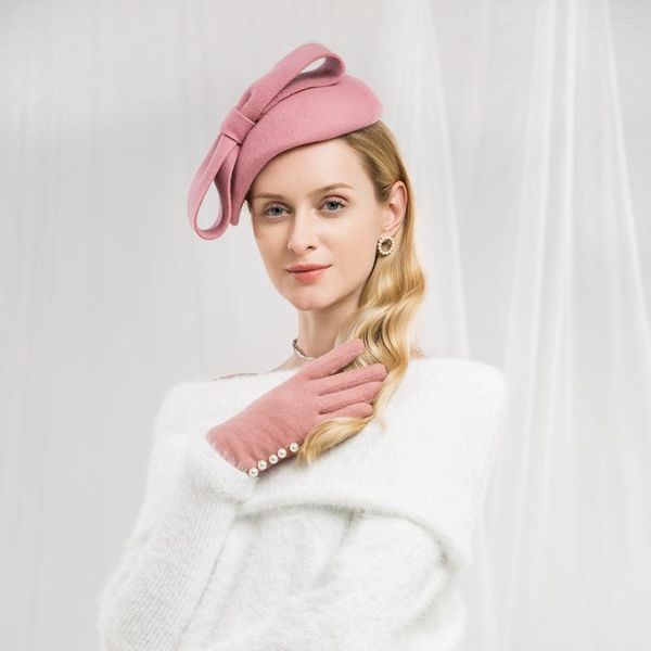 Berets Wolle Hut Winter Edle Europäische Elegante Mädchen Mode Kappe Damen Faltbare Frauen Fedora