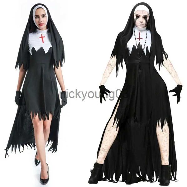 Tema Kostüm Cadılar Bayramı Terörist Rahibe Kostüm Şeytan Korkunç Cosplay Kostümleri Uzun Cobles Lady Spooktacular Bloody Nun Cosplay Fantezi Elbise X1010